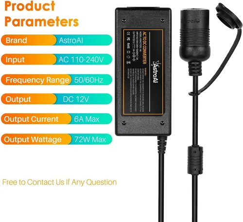 Vista 5 de AstroAI Convertidor de CA a CC 6A y cable de extensión para encendedor de cigarrillos