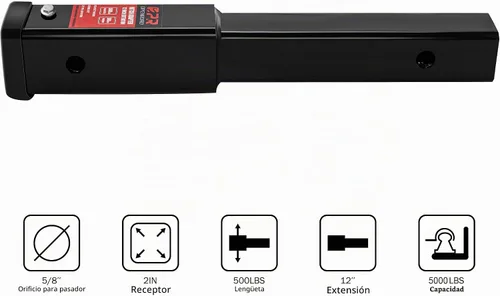 Vista 2 de OPENROAD - Extensor de enganche de 12 pulgadas para receptor de 2 pulgadas