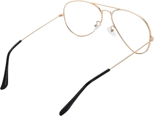 Vista 3 de Teumire Gafas de aviador clásicas para hombres y mujeres, lentes transparentes sin receta con marco de metal