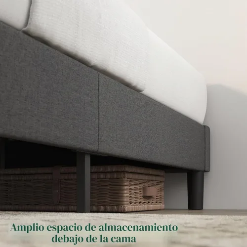 Vista 6 de Zinus Curtis - Base de cama con plataforma tapizada, base de colchón, soporte de listones de madera, no necesita somier, embalaje ecológico Gris