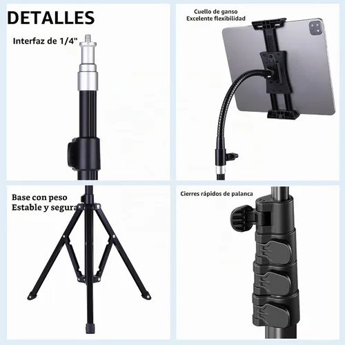 Vista 7 de Trípode para iPad y teléfono de 73 pulgadas con cuello de cisne para tablet con control remoto para tabletas de 3.5 a 15 pulgadas, iPhone, iPad Pro