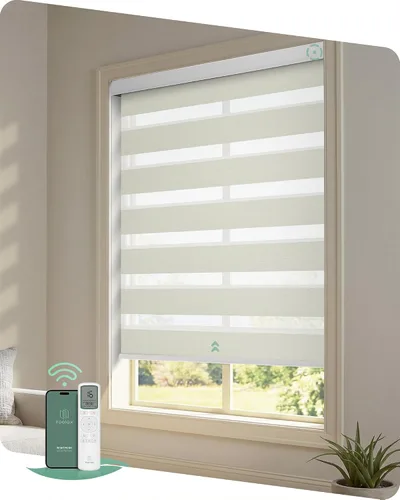 Vista 18 de Yoolax Persianas motorizadas de cebra con control remoto, persianas Gris suave