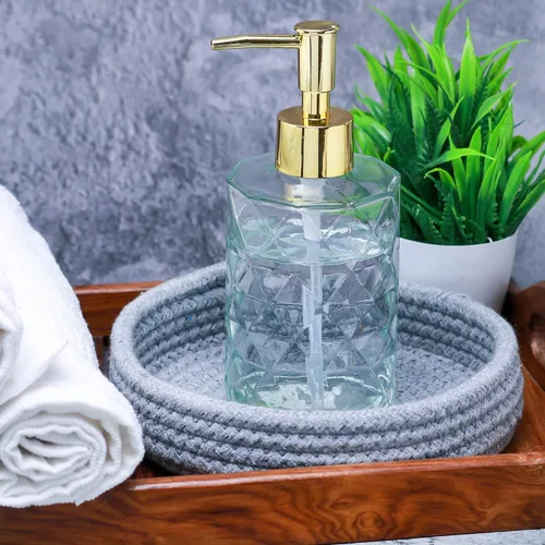 Vista 6 de Dispensador de jabón de vidrio de 12 onzas para cocina, dispensador de jabón de manos para baño con bomba a prueba de óxido, dispensador de loción