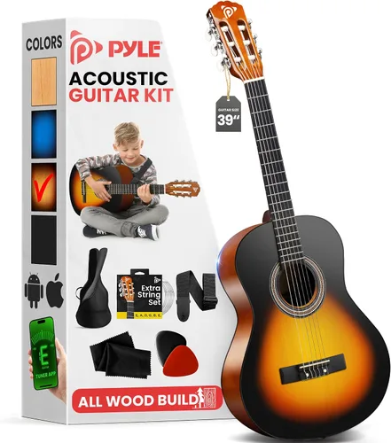 Vista 8 de Pyle Beginner Acoustic Guitar Kit, 4/4 Full Size All Wood Instrument with Full Accessory Kit, Picks, Shoulder Strap, Carry Case, Cleaning Cloth