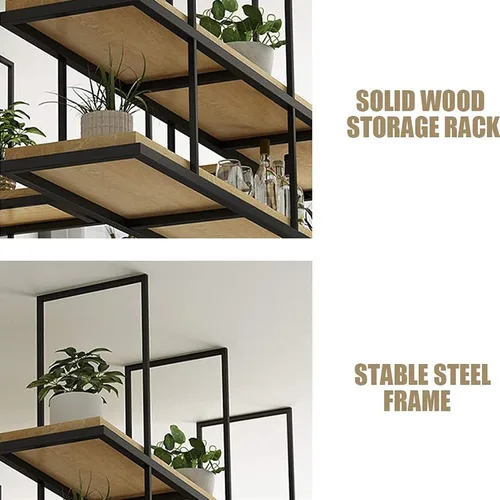 Vista 3 de Wall Shelves Industrial Retro Ceiling Floating Shelves, Iron Solid Wood Flower Stand Hanging Storage Rack, for Display, Books, Storage & Decor