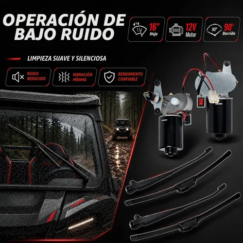 Vista 2 de Kit de limpiaparabrisas UTV de 12 V con hoja de 16 pulgadas, conjunto de motor de barrido de 90° Kit de limpiaparabrisas eléctrico Polariss RZR