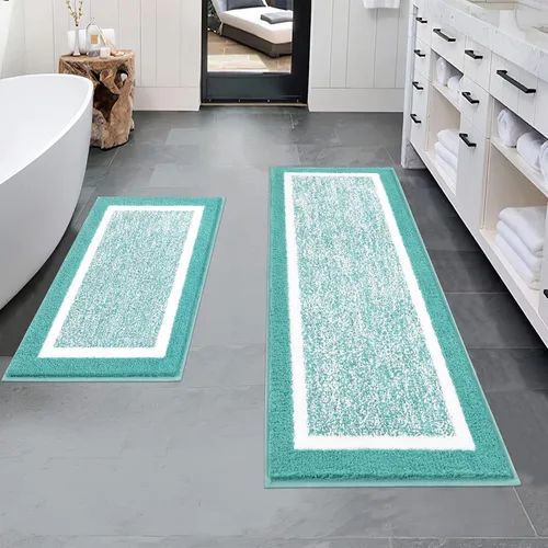 Vista 65 de Pauwer Juego de baño, alfombras de baño antideslizantes, alfombras de ducha absorbentes para suelo de baño, bañera y ducha, color azul aguamarina