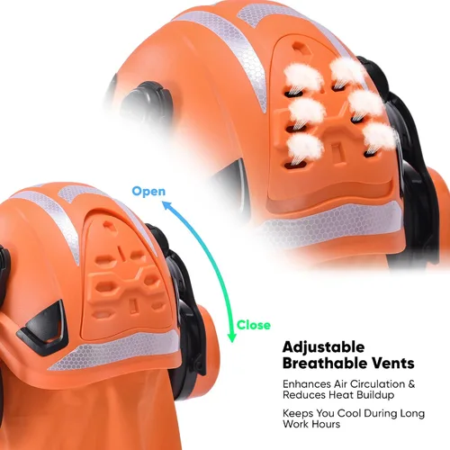 Vista 6 de Safeyear Casco de motosierra con protector facial y orejeras, casco forestal certificado ANSI con correa para la barbilla, visera de malla