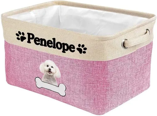 Vista 18 de Cesta de almacenamiento decorativa personalizada para cachorros, caja de juguetes rectangular de tela con 2 asas para organizar armario, garaje Azul