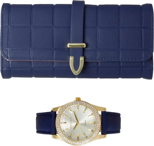 Vista 9 de Reloj de pulsera de cuero dorado para mujer y cartera de tres pliegues a juego 2-PACK ROJO - NEGRO