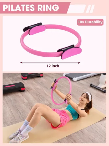 Vista 4 de Juego de anillos de pilates para entrenamiento en casa, kit esencial de pilates para mujeres