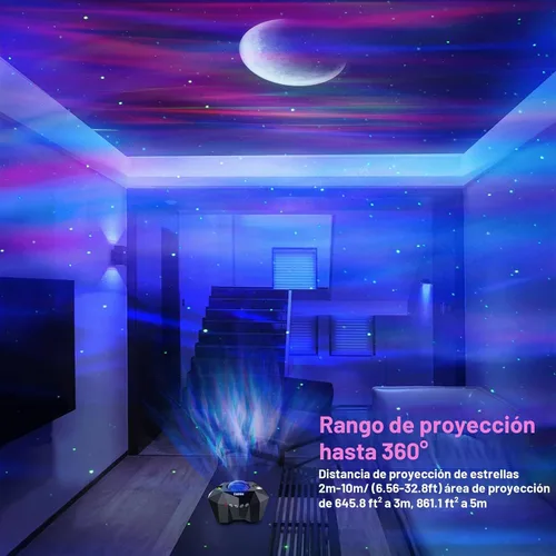 Vista 5 de Cadrim Proyector de estrellas con altavoz Bluetooth y control remoto, proyector de galaxia, luces del norte, proyector Aurora con estrella lunar