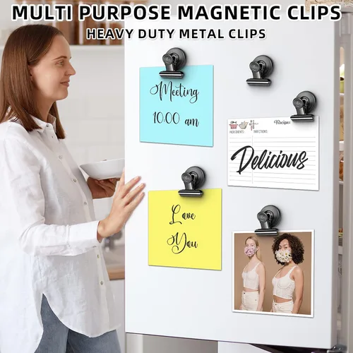 Vista 6 de Grtard Paquete de 6 clips magnéticos resistentes, clips magnéticos para refrigerador, imanes de refrigerador, clip magnético fuerte, imanes sin Negro