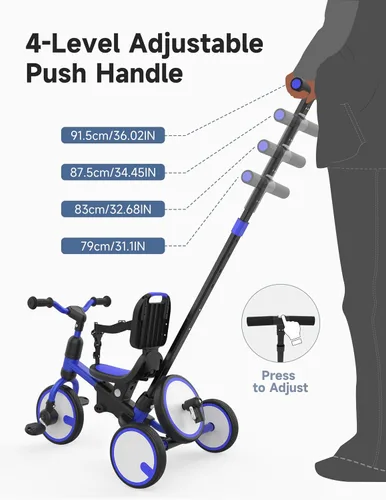 Vista 6 de besrey Triciclo para niños pequeños con rueda de repuesto, bicicleta para niños de 1 a 3 años, triciclo 5 en 1 para niños con asa de empuje