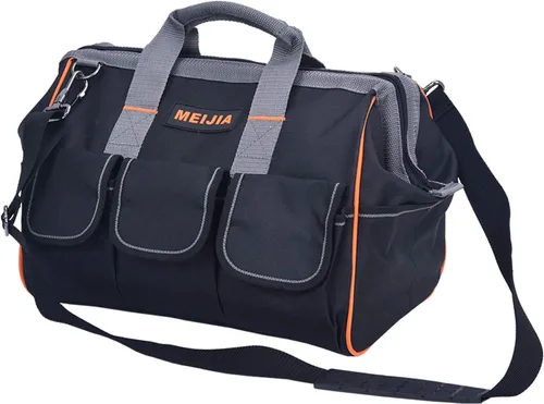 Vista 10 de MEIJIA Bolsa de herramientas portátil impermeable, boca ancha abierta, múltiples bolsillos interiores para almacenamiento de herramientas