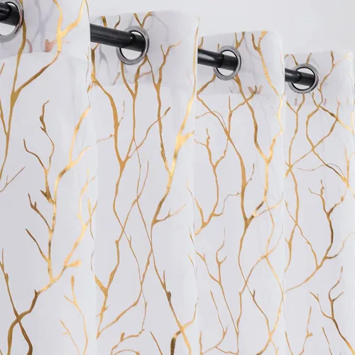 Vista 17 de Kotile Cortinas traslúcidas de rama de árbol – Cortinas traslúcidas grises con estampado de rama de árbol en lámina dorada metálica de 63 pulgadas