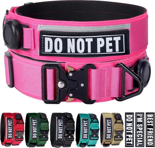 Vista 12 de Collar táctico para perro con soporte Airtag para perros medianos, collar negro de 2 pulgadas de ancho Gift 3 Patches, Military Heavy Duty Dog