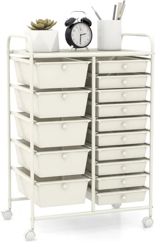 Vista 20 de GOFLAME Carrito de almacenamiento rodante de 9 cajones, carrito de utilidad móvil con cajones extraíbles y marco de metal, carrito organizador