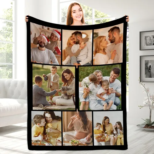 Vista 13 de Magimagine Mantas personalizadas con imágenes de texto para regalos de novio, manta de fotos personalizada para familiares y amigos para Navidad