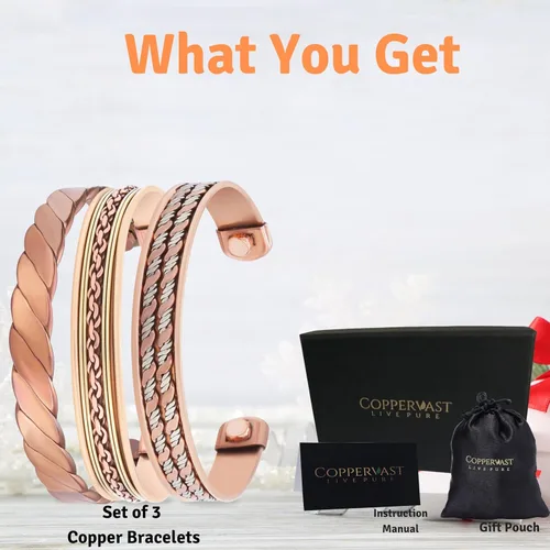 Vista 46 de Pulseras de cobre para hombres y mujeres Juego de 3 con caja de regalo Hecho a mano 100% cobre Regalo para mujeres y hombres