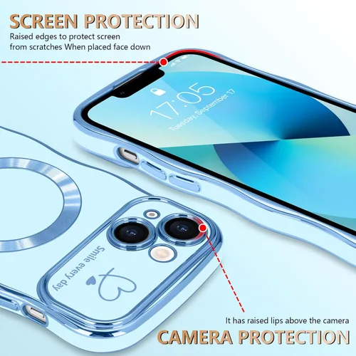 Vista 6 de LCHULLE - Funda magnética para iPhone 13 para mujeres y niñas, con forma ondulada, color azul bebé [Compatible with MagSafe] Cute Curly Wave, Love
