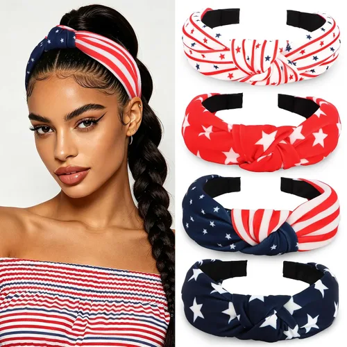 Vista 10 de YISSION Paquete de 4 diademas anudadas para mujer, diademas de tela de torsión ancha, color sólido, antideslizantes, accesorios para el cabello