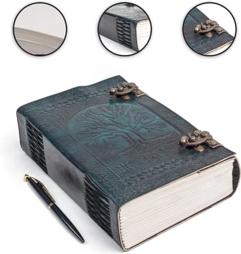 Vista 8 de TUZECH 600 Páginas Diario de Cuero Grande Hecho a Mano Diario de Cuero Grabado Árbol de la Vida Libro de Sombras Cuaderno de Escritura Siete Chakras