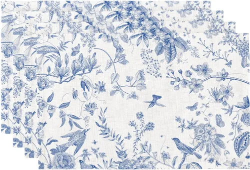 Vista 9 de QIYI Juego de 6 manteles individuales bohemios de 12 x 18 pulgadas, manteles individuales florales de tela de lino para cocina y comedor, manteles