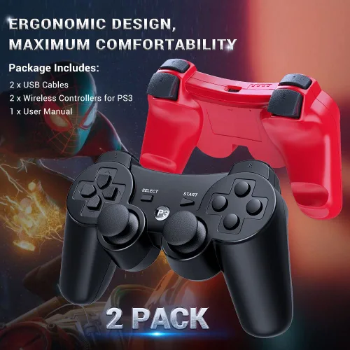 Vista 6 de OKHAHA Controller 2 Pack for PS3 Wireless Controller for Sony Playstation 3, Double Shock 3, Bluetooth, Rechargeable, Motion Sensor, Remote for PS3