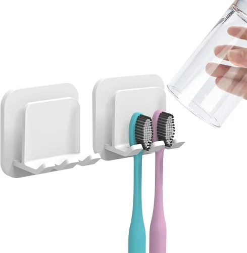 Vista 12 de 2 soportes autoadhesivos para cepillos de dientes montados en la pared, gancho para cepillos de dientes a prueba de agua, 3 en 1 con soporte