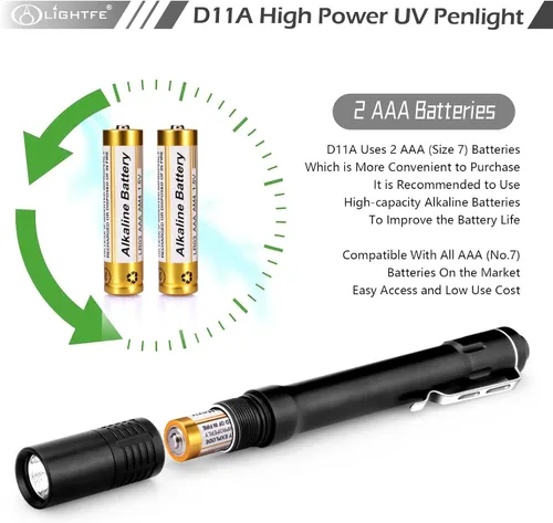 Vista 4 de Linterna de Luz Negra D11A 395nm Ultravioleta con Fuente de Luz LED Ultravioleta de Alta Potencia, Utilizada para Curado de Pegamento UV, Detección
