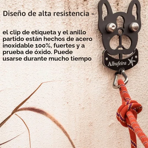 Vista 5 de Paquete de 2 clips de placa de identificación para perro, clips rápidos de acero inoxidable resistentes con anillos, soporte de etiqueta