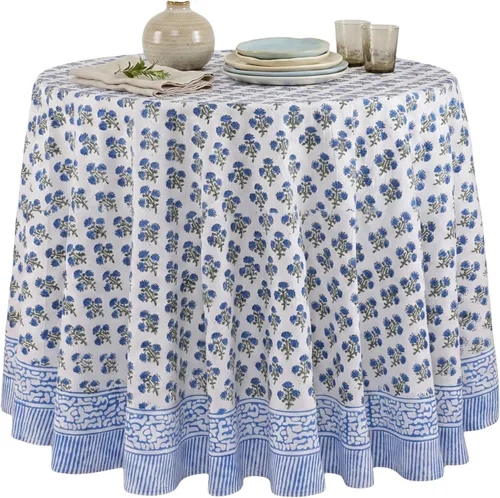 Vista 27 de ATOSII Mantel 100% algodón, Amara, floral, hecho a mano, rectangular, de lino, para cocina, comedor, fiestas, bodas, exteriores, picnics, Pascua