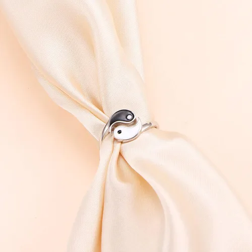 Vista 4 de Anillo de plata de ley S925 Yin Yang ajustable abierto Taiji para mujeres y hombres