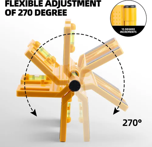 Vista 2 de Nivel magnético de poste, nivel plegable ajustable de 270° con 3 viales, asa elástica para trabajo con las manos libres - 2 piezas