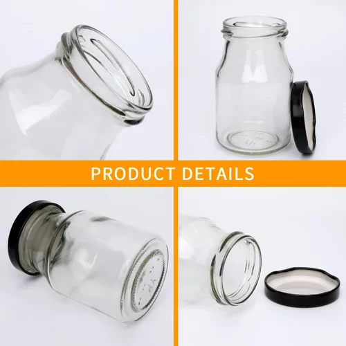 Vista 2 de QAPPDA Juego de 36 botellas de vidrio de 6 onzas, botellas de leche de vidrio transparente con tapa, botellas de jugo reutilizables de 6.8 fl oz