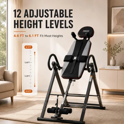 Vista 7 de Inversion Table for Back Pain Relief, Decompression Back Stretcher Strength Training Inversion Equipment with Safe Belt, Comfortable Ankle