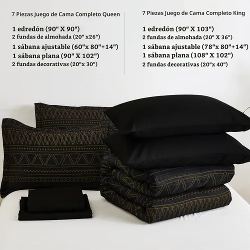 Vista 7 de WONGS BEDDING Juego de edredón Queen, rayas geométricas de oro negro Negro dorado