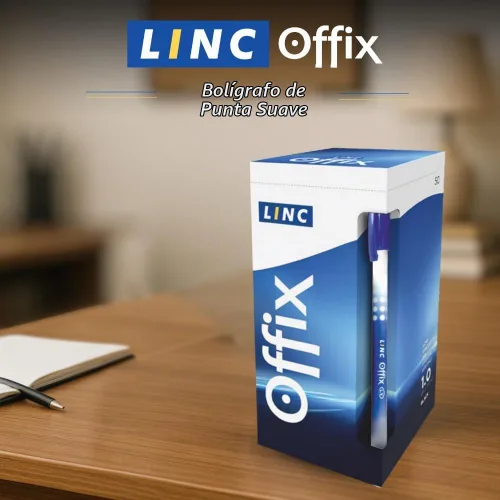 Vista 2 de linc Offix Bolígrafo [azul] - Paquete de 50 unidades, punta lisa de 0.00 pulgadas, tinta de baja viscosidad para escritura constante sin saltos