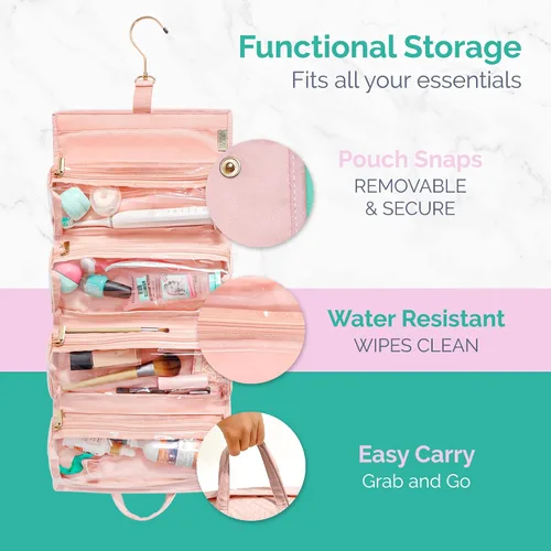 Vista 2 de Neceser de viaje colgante para mujer, bolsa de viaje plegable para mujer, 4 bolsas de viaje extraíbles XL aprobadas por la TSA para cosméticos