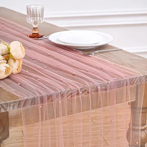 Vista 43 de LuoluoHouse Camino de Mesa de Perla para Centros de Mesa de Boda: Camino de Mesa de Perla de 10 pies, Decoración de Mesa de 29x120 Pulgadas de Tul