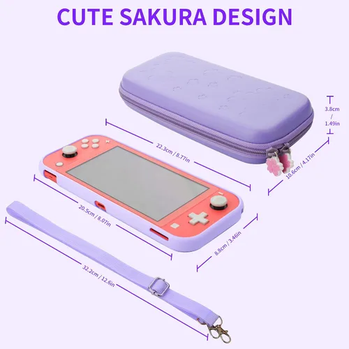Vista 6 de GLDRAM Carrying Case for Nintendo Switch Lite, Accessories Bundle with Purple Sakura Travel Case, Soft TPU Protective Skin Cover, HD Screen