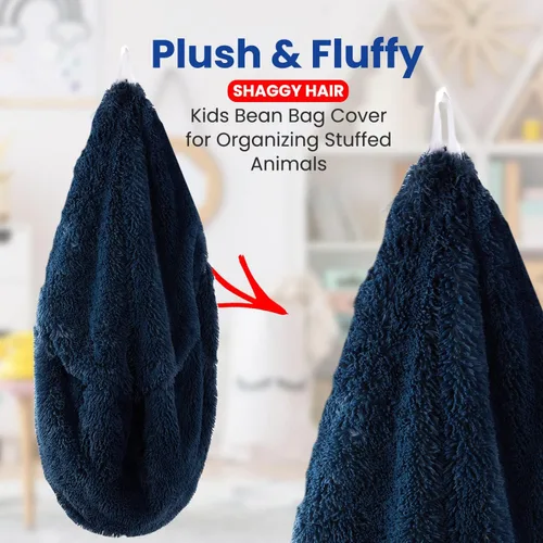 Vista 4 de Cheer Collection Puf con asa, sillas de piso de pelo largo para niños como almacenamiento de animales de peluche y organizador de juguetes, lavable