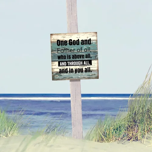 Vista 5 de SILYHEART One God and Father of All Wood Framed Sign Hanging Wall Art Sign Classic Lettering Quotes Wood Wall Hanging Decoration for Bedroom Living
