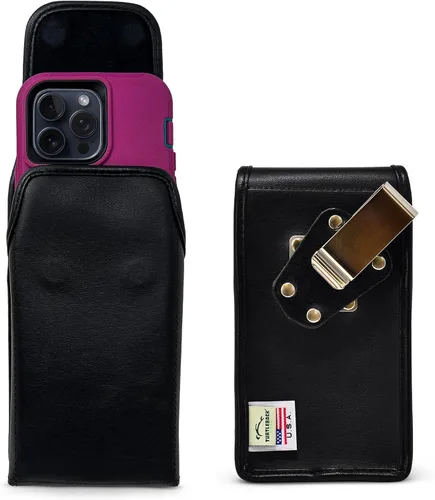Vista 22 de Turtleback Clip para cinturón para iPhone 16 Pro Max, 15 Pro Max, 14 Pro Max, pequeño - Se adapta con fundas delgadas de estilo MagSafe, cuero negro