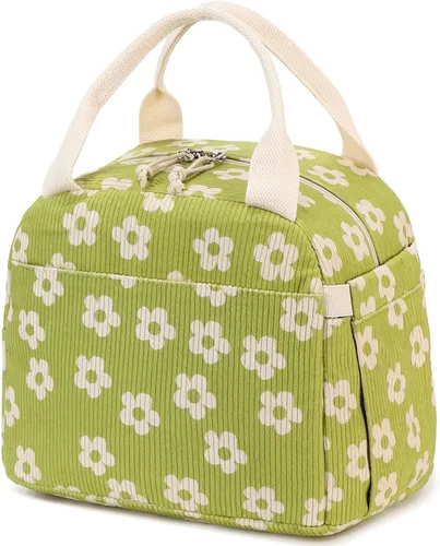 Vista 49 de Bluboon Bolsa de almuerzo para mujer, bonita bolsa de almuerzo de pana con correa para el hombro, reutilizable, aislada, gran capacidad