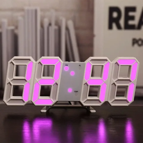 Vista 3 de Reloj de pared digital LED 3D, reloj despertador con modo nocturno brillante, ajustable, electrónico, de mesa, decoración de pared, sala de estar