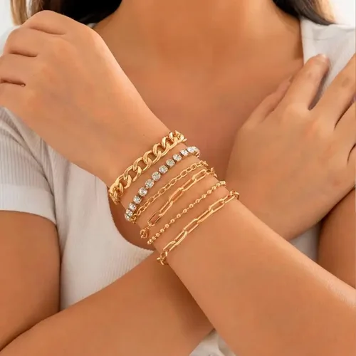 Vista 16 de Long tiantian Pulsera de oro gruesa para mujer, pulseras de oro delicadas, pulseras para mujer, pulseras apilables de eslabones de cadena
