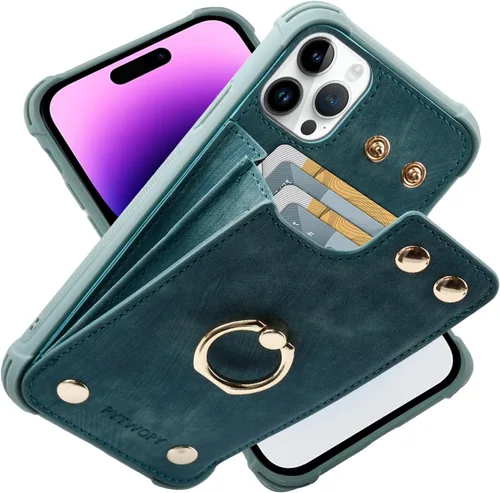 Vista 12 de Funda tipo cartera compatible con iPhone XR/10R con tarjetero de crédito, funda protectora de cuero a prueba de golpes compatible con anillo