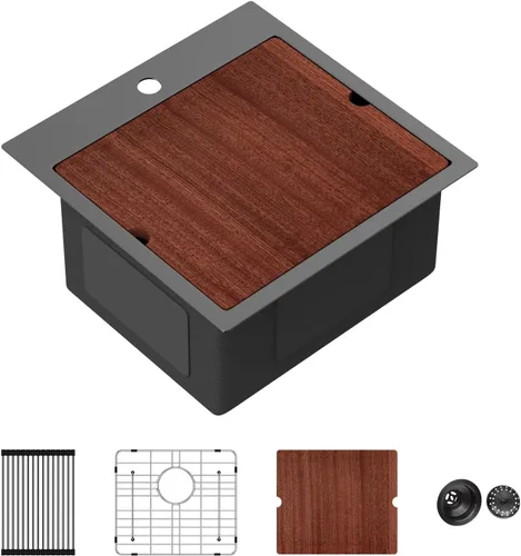 Vista 36 de Sarlai - Fregadero de cocina de cascada de 31 pulgadas, de montaje superior - 31x20 Fregadero de cocina con borde y estación de trabajo, de acero